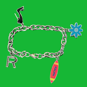 VTG Lauren Ralph Lauren Silver Tone Charm Bracelet - Surfboard, Flower, Shoe, R